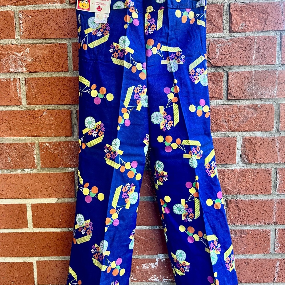 Deadstock Vintage Kids Bellbottoms with Flower Balloon Pattern